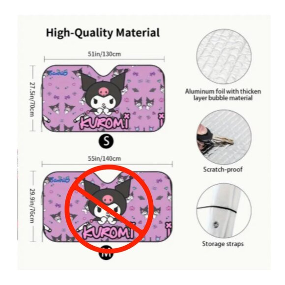 Kuromi Hello Kitty Car Sunshade Visor SML NWT - Picture 2 of 3